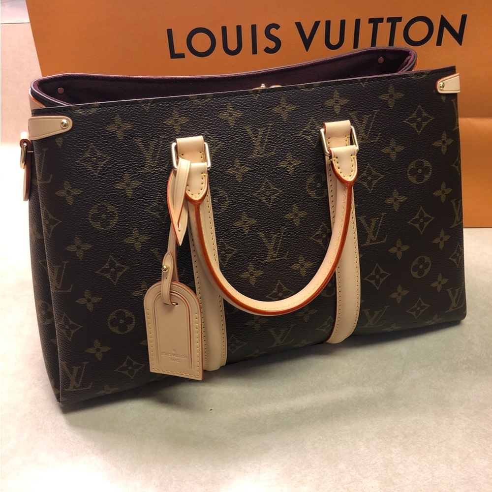 Louis Vuitton Brown Monogram Tote with Cream Accents